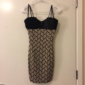 Black and Tan strapless body con dress